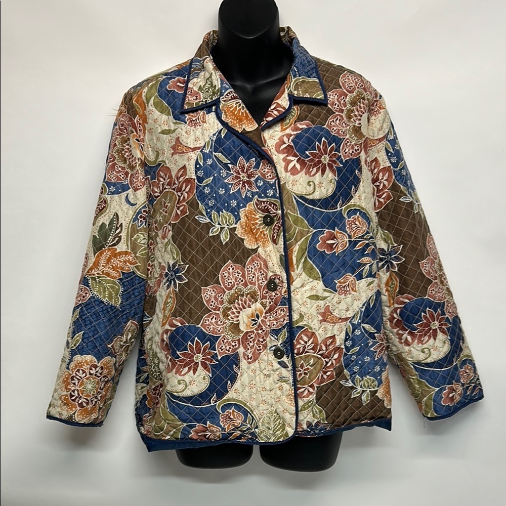 Floral Quilted Jacket silk size 14 P Alfred Dunner